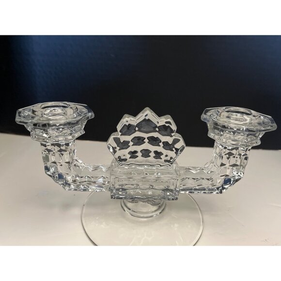 Fostoria American Embossed Crystal Double Candle Holders Set of 2 No Flaws - Picture 10 of 10